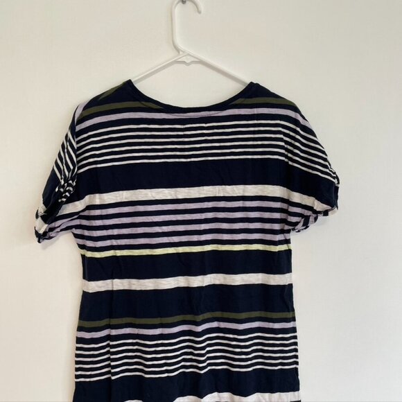 LOU GREY ANN TAYLOR LOFT Stripe Cuffed Tee Dress Navy Blue Multi 100% Cotton S - Picture 12 of 13